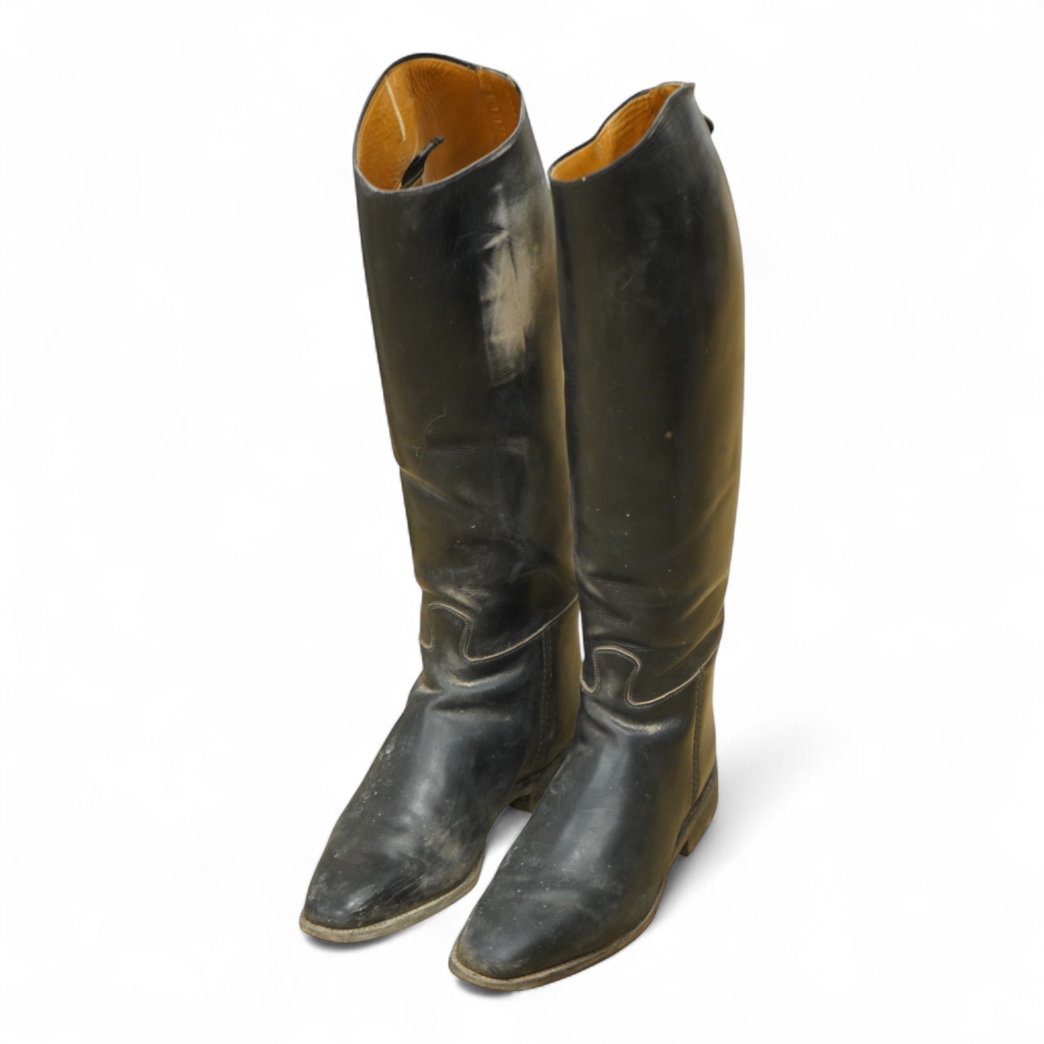 A pair of 20th century black leather riding boots